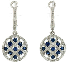 1.2CT DIAMOND & AAA SAPPHIRE 14KT WHITE GOLD CRISS CROSS ETOILE HANGING EARRINGS