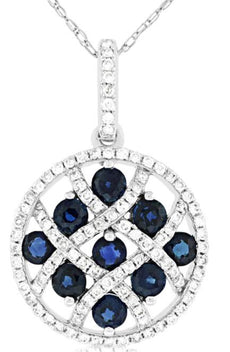 1.15CT DIAMOND & AAA SAPPHIRE 14K WHITE GOLD 3D ROUND CRISS CROSS ETOILE PENDANT