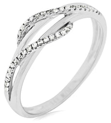 ESTATE .11CT DIAMOND 14KT WHITE GOLD 3D CLASSIC CRISS CROSS LEAF LOVE RING