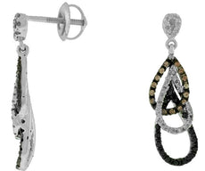 .4CT WHITE MOCHA & BLACK DIAMOND 14K WHITE GOLD MULTI TEAR DROP HANGING EARRINGS