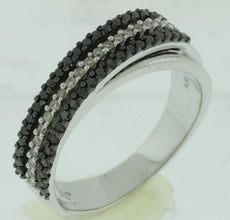 .39CT WHITE & BLACK DIAMOND 14KT WHITE GOLD MULTI ROW CRISS CROSS INFINITY RING