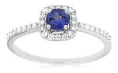 .45CT DIAMOND & AAA TANZANITE 14KT WHITE GOLD ROUND SQUARE HALO FRIENDSHIP RING