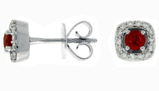 ESTATE .53CT DIAMOND & AAA RUBY 14KT WHITE GOLD ROUND SQUARE HALO STUD EARRINGS