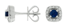 ESTATE .53CT DIAMOND & AAA SAPPHIRE 14KT WHITE GOLD 3D HALO SQUARE STUD EARRINGS