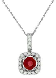0.49CT DIAMOND & AAA RUBY 14KT WHITE GOLD 3D ROUND SQUARE HALO FLOATING PENDANT