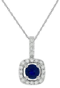 .49CT DIAMOND & AAA SAPPHIRE 14KT WHITE GOLD ROUND SQUARE HALO FLOATING PENDANT