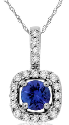 .39CT DIAMOND & AAA TANZANITE 14KT WHITE GOLD ROUND SQUARE HALO FLOATING PENDANT