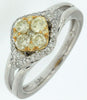 .58CT WHITE & FANCY YELLOW DIAMOND 14K WHITE GOLD CLUSTER SQUARE FLOWER FUN RING