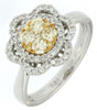 .61CT WHITE & FANCY YELLOW DIAMOND 14KT TWO TONE GOLD 3D CLUSTER FLOWER FUN RING