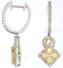 1.08CT WHITE & CANARY DIAMOND 14K 2 TONE GOLD 3D CLUSTER SQUARE HANGING EARRINGS