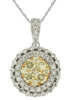 1.15CT WHITE & FANCY YELLOW DIAMOND 14K 2 TONE GOLD ROUND CLUSTER FLOWER PENDANT