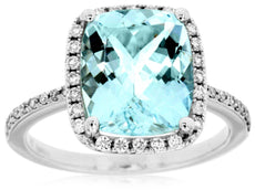 3.95CT DIAMOND & AAA BLUE TOPAZ 14KT WHITE GOLD 3D CUSHION SQUARE HALO FUN RING