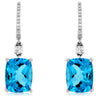9.50CT DIAMOND & AAA BLUE TOPAZ 14KT WHITE GOLD CUSHION & ROUND HANGING EARRINGS