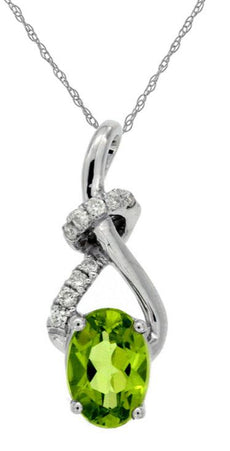 .91CT DIAMOND & AAA PERIDOT 14KT WHITE GOLD 3D OVAL LOVE KNOT TEAR DROP PENDANT