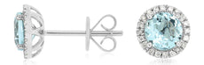 1.66CT DIAMOND & AAA AQUAMARINE 14KT WHITE GOLD ROUND CLASSIC HALO STUD EARRINGS