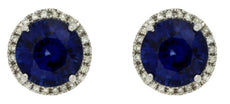 2.35CT DIAMOND & AAA SAPPHIRE 14KT WHITE GOLD ROUND CLASSIC HALO STUD EARRINGS