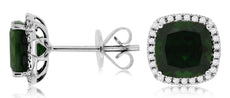 4.51CT DIAMOND & AAA GREEN GARNET 14KT WHITE GOLD 3D CUSHION HALO STUD EARRINGS