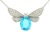 ESTATE 3.54CT DIAMOND & AAA BLUE TOPAZ 14K WHITE GOLD 3D BUTTERFLY LOVE NECKLACE