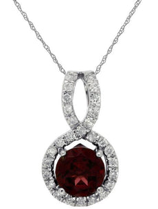 1.30CT DIAMOND & AAA RHODOLITE 14KT WHITE GOLD 3D ROUND HALO INFINITY PENDANT