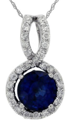 1.3CT DIAMOND & AAA SAPPHIRE 14KT WHITE GOLD 3D ROUND HALO INFINITY LOVE PENDANT
