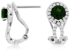 1.44CT DIAMOND & AAA GREEN GARNET 14KT WHITE ROUND GOLD CLIP ON HANGING EARRINGS