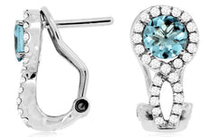 1.24CT DIAMOND & AAA AQUAMARINE 14K WHITE GOLD INFINITY CLIP ON HANGING EARRINGS