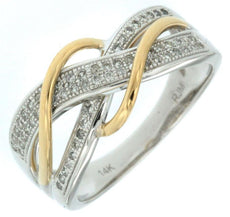 ESTATE .20CT DIAMOND 14K 2 TONE GOLD 3D MULTI ROW CRISS CROSS INFINITY LOVE RING