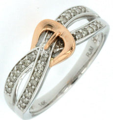 ESTATE .15CT DIAMOND 14KT WHITE & ROSE GOLD CRISS CROSS INFINITY BELT LOVE RING