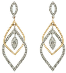 .50CT DIAMOND 14KT 2 TONE GOLD LOVE KNOT TEAR DROP DOUBLE LEAF HANGING EARRINGS