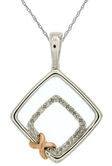 ESTATE .07CT DIAMOND 14KT WHITE & ROSE GOLD 3D DOUBLE SQUARE X LOVE PENDANT