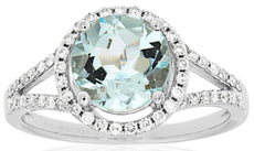 WIDE 2.01CT DIAMOND & AAA AQUAMARINE 14KT WHITE GOLD ROUND HALO ENGAGEMENT RING