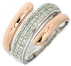 ESTATE WIDE .45CT DIAMOND 14KT WHITE & ROSE GOLD THREE ROW CRISS CROSS FUN RING