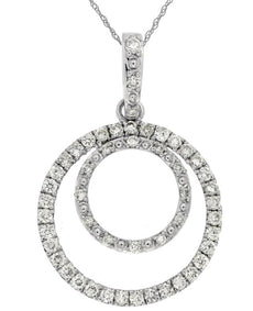 .45CT DIAMOND 14KT WHITE GOLD 3D CLASSIC DOUBLE CIRCLE OF LIFE FLOATING PENDANT