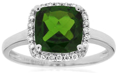 2.28CT DIAMOND & AAA GREEN GARNET 14KT WHITE GOLD CUSHION & ROUND HALO FUN RING