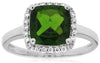 2.28CT DIAMOND & AAA GREEN GARNET 14KT WHITE GOLD CUSHION & ROUND HALO FUN RING
