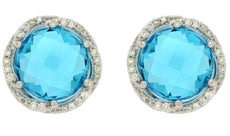 5.20CT DIAMOND & AAA BLUE TOPAZ 14KT WHITE GOLD 3D ROUND FLOWER STUD EARRINGS