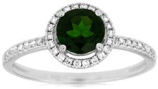1.16CT DIAMOND & AAA GREEN GARNET 14KT WHITE GOLD 3D ROUND HALO ENGAGEMENT RING