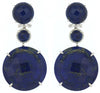 LARGE 66.11CT DIAMOND & AAA LAPIS 14KT WHITE GOLD 3D CIRCULAR HANGING EARRINGS
