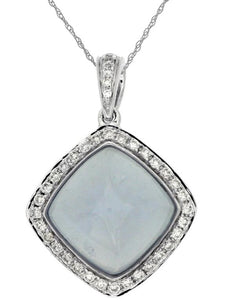 4.24CT DIAMOND & AAA CHALCEDONY 14KT WHITE GOLD 3D SQUARE HALO FLOATING PENDANT