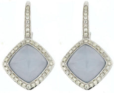 6.45CT DIAMOND & AAA CHALCEDONY 14KT WHITE GOLD 3D SQUARE HALO HANGING EARRINGS