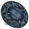 ESTATE 23.20CT AAA SAPPHIRE & AAA KYANITE 14K WHITE GOLD 3D OVAL FLOWER FUN RING