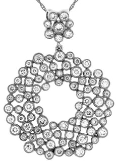 1.60CT DIAMOND 14KT WHITE GOLD 3D MULI BEZEL ETOILE FLOWER HANDCRAFTED NECKLACE