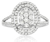 WIDE .61CT DIAMOND 14KT WHITE GOLD 3D CLUSTER OVAL DOUBLE HALO ANNIVERSARY RING