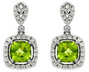 ESTATE 2.62CT DIAMOND & AAA PERIDOT 14K WHITE GOLD CUSHION HALO HANGING EARRINGS