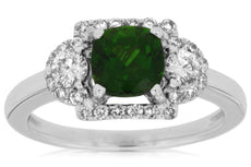 1.60CT DIAMOND & AAA GREEN GARNET 14K WHITE GOLD CUSHION PROMISE FRIENDSHIP RING