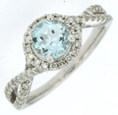 1.05CT DIAMOND & AAA AQUAMARINE 14KT WHITE GOLD 3D ROUND INFINITY HALO LOVE RING