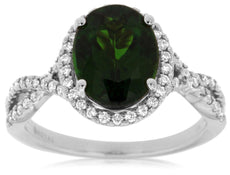 2.90CT DIAMOND & AAA GREEN GARNET 14KT WHITE GOLD OVAL INFINITY ENGAGEMENT RING