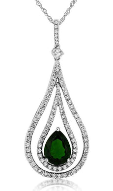 2.52CT DIAMOND & AAA GREEN GARNET 14KT WHITE GOLD PEAR SHAPE TEAR DROP PENDANT