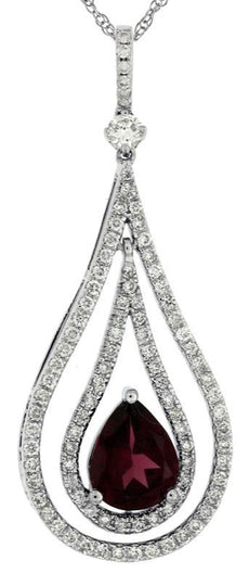 2.42CT DIAMOND & AAA RHODOLITE 14KT WHITE GOLD DOUBLE TEAR DROP FLOATING PENDANT