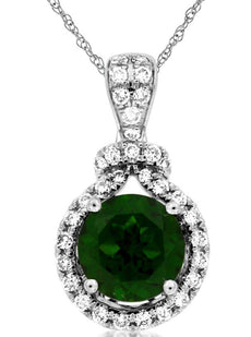 1.7CT DIAMOND & AAA GREEN GARNET 14K WHITE GOLD ROUND LOVE KNOT FLOATING PENDANT